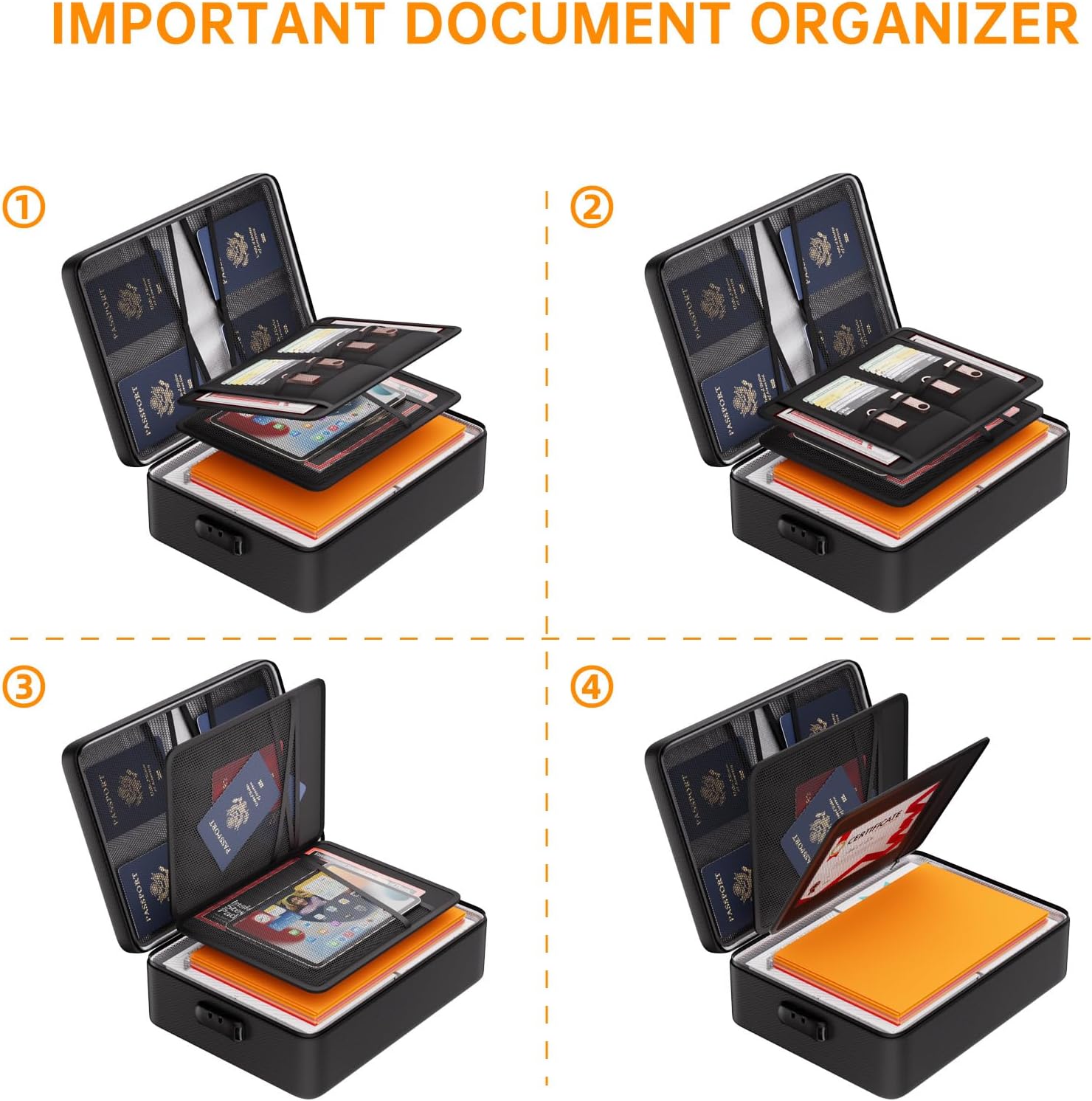 DocSafe 5200°F Document Organizer with Lock,Upgraded Heat Insulated Fireproof&Waterproof Box 8 Layers File Organizer,Portable Home Travel Safe Storage for Important Documents, Files and More